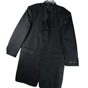 Milano Mota Italy Zoot Suit Coat Mens 44R Black Patterned Six Button Polyester
